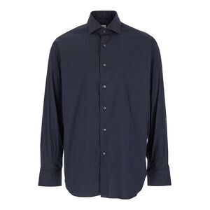 Gherardi Men Blue Shirt With Classic Collar In Cotton Blend Stretch  Man